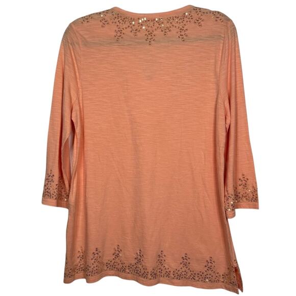 Chico's peach and gold sequin embellished 3/4 sleeve tunic Size 0 small 4/6 - Picture 7 of 7
